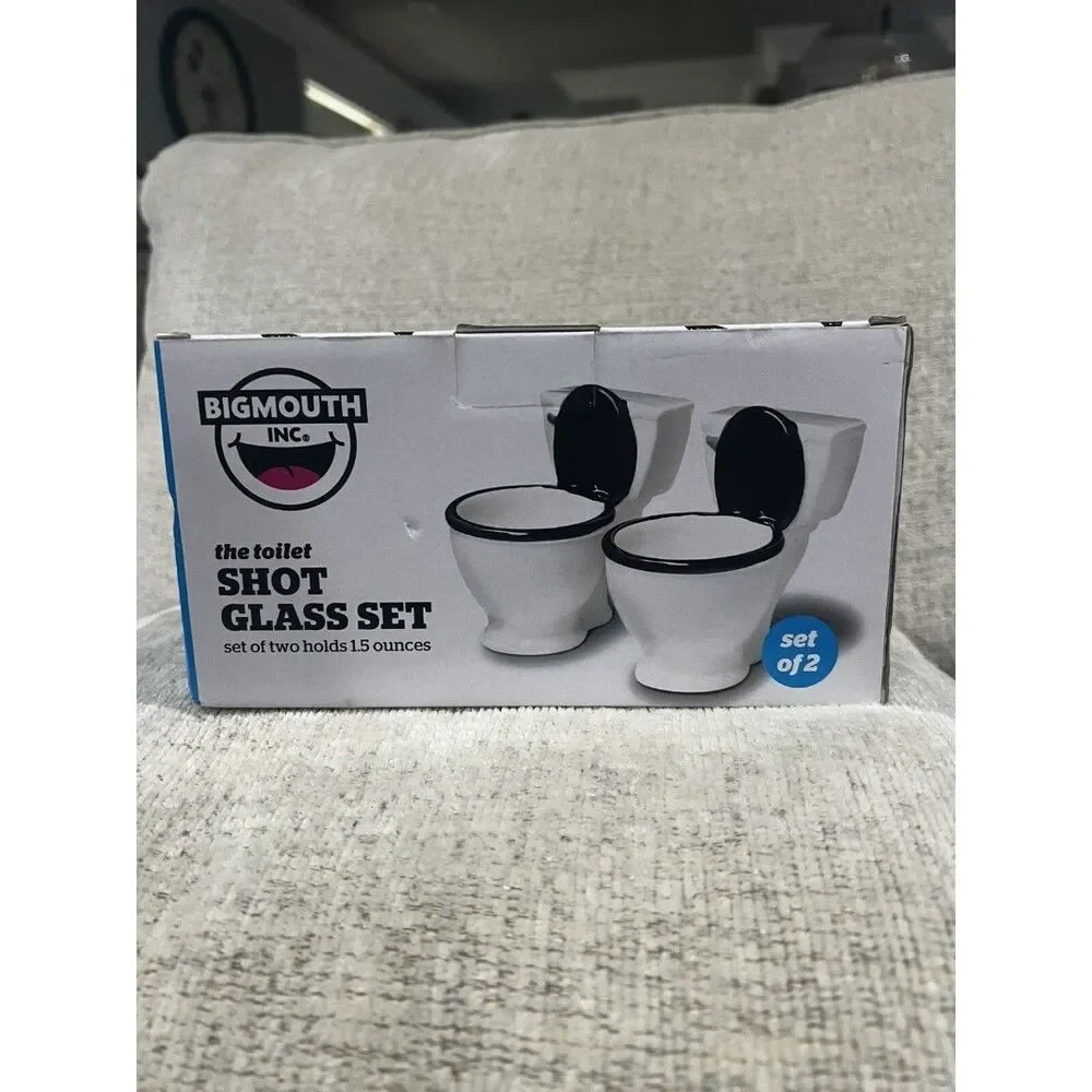 BIGMOUTH The Toilet Shot Glass Set of 2- 1.5 oz- Mini Ceramic Potty New In Box